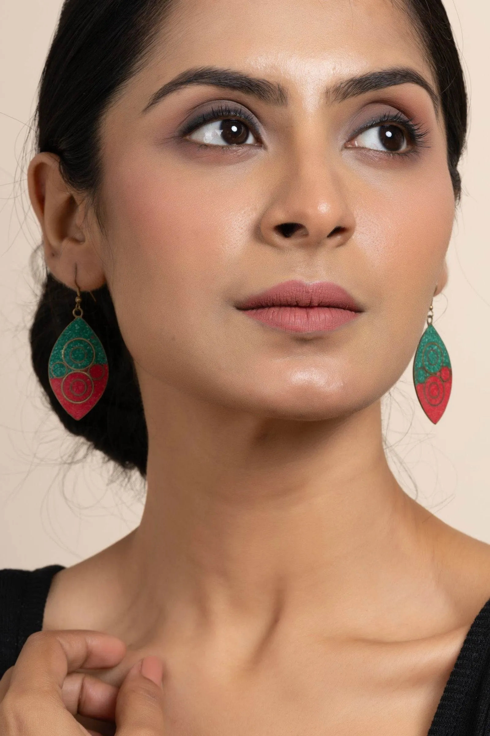 Tibetan Red Green Leaf Earrings - Nature-Inspired Jewelry for All Occasions