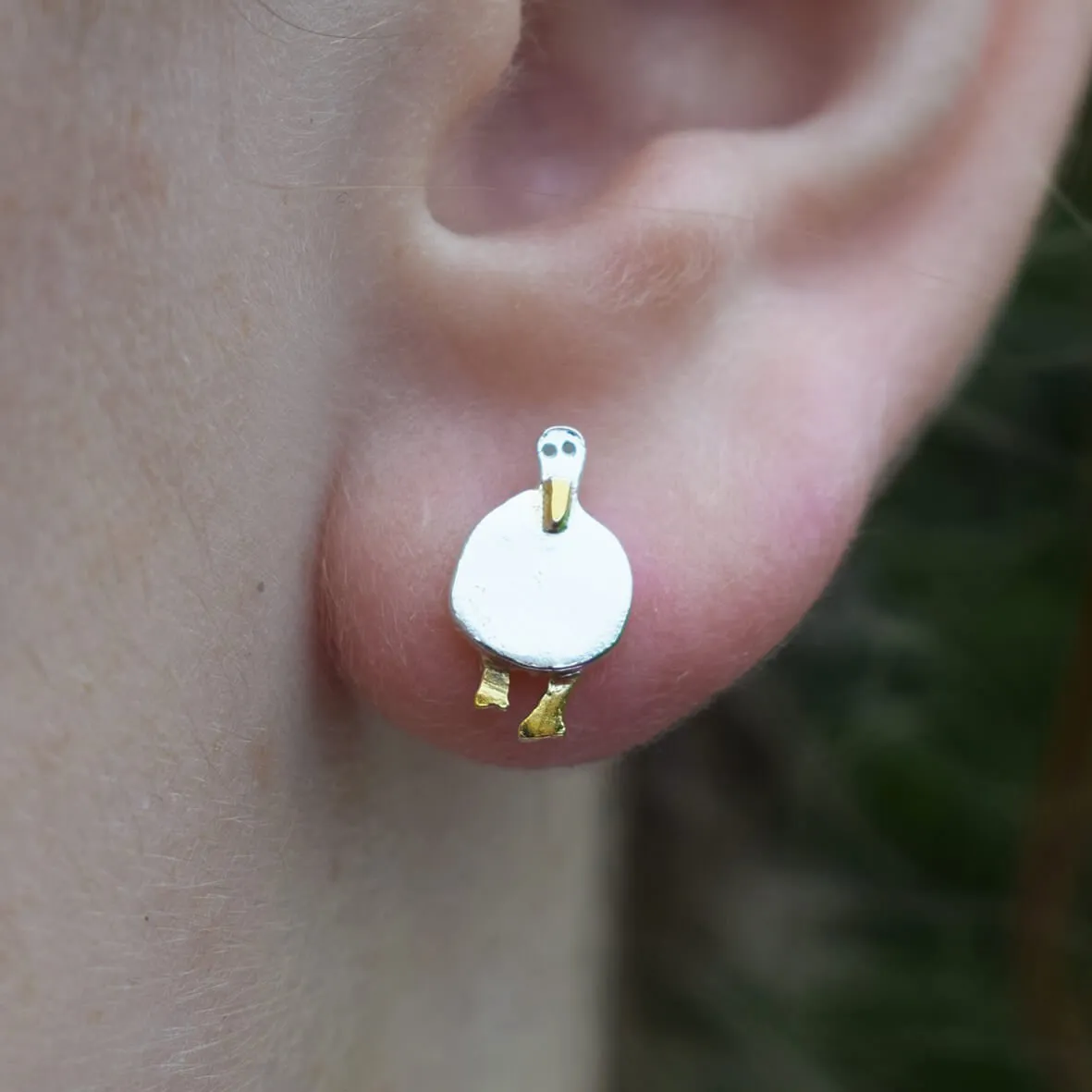 Tiny Silver Duck Earrings