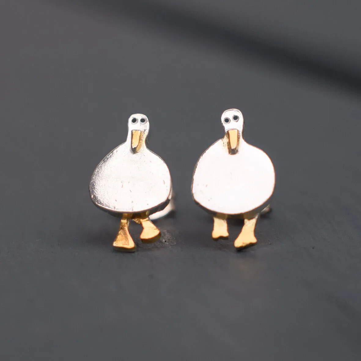 Tiny Silver Duck Earrings