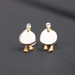 Tiny Silver Duck Earrings