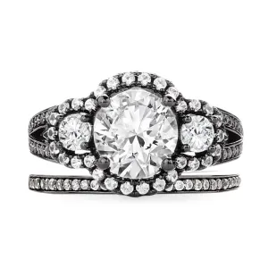 Trinity Three Stone Eternity Round Cut Sterling Silver Ring Set in Black Gold