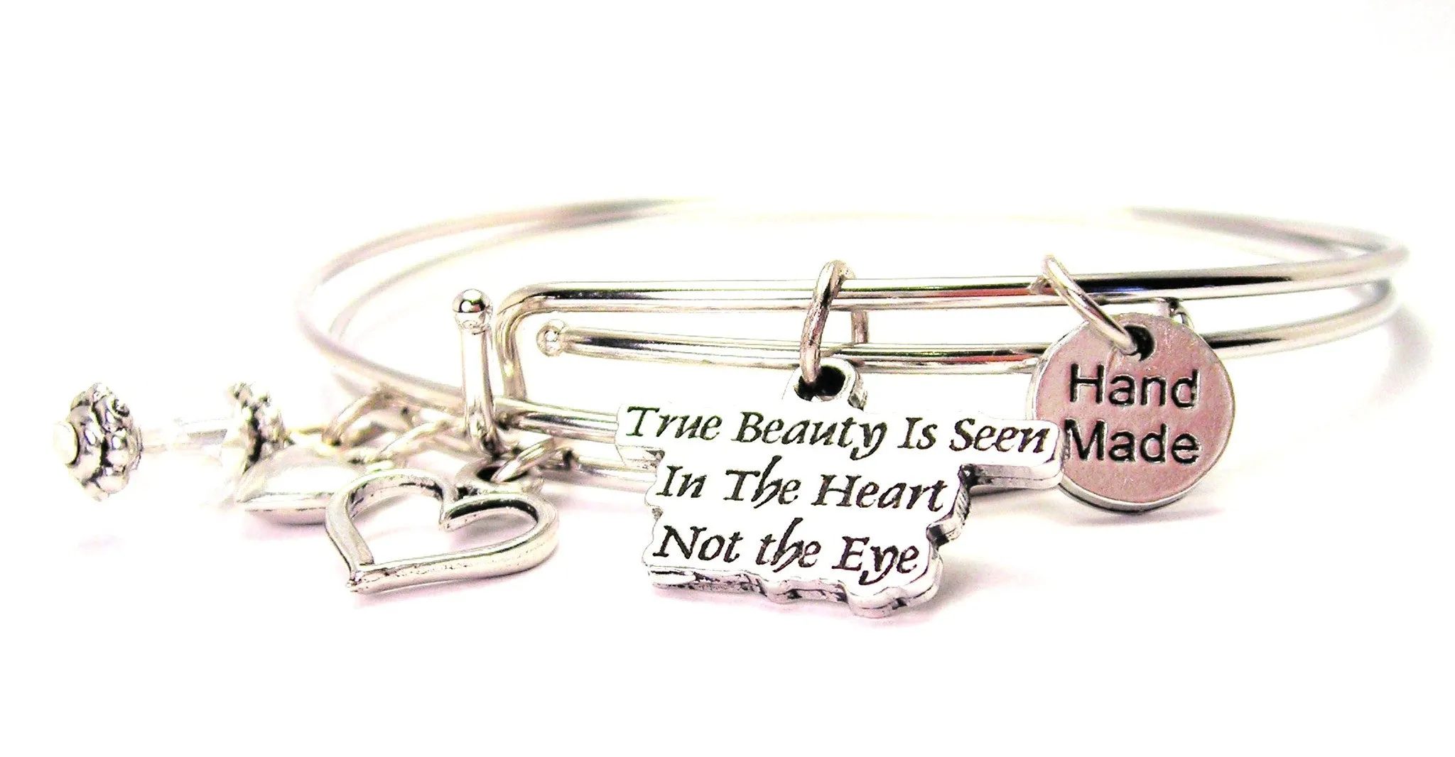 True Beauty Is Seen In The Heart Not The Eye Expandable Bangle Bracelet Set