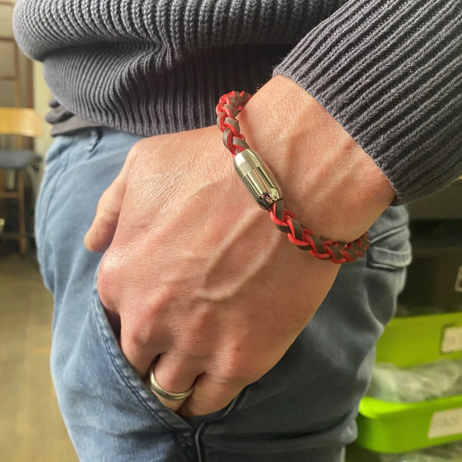 Two Tone Clasp Leather Bracelet