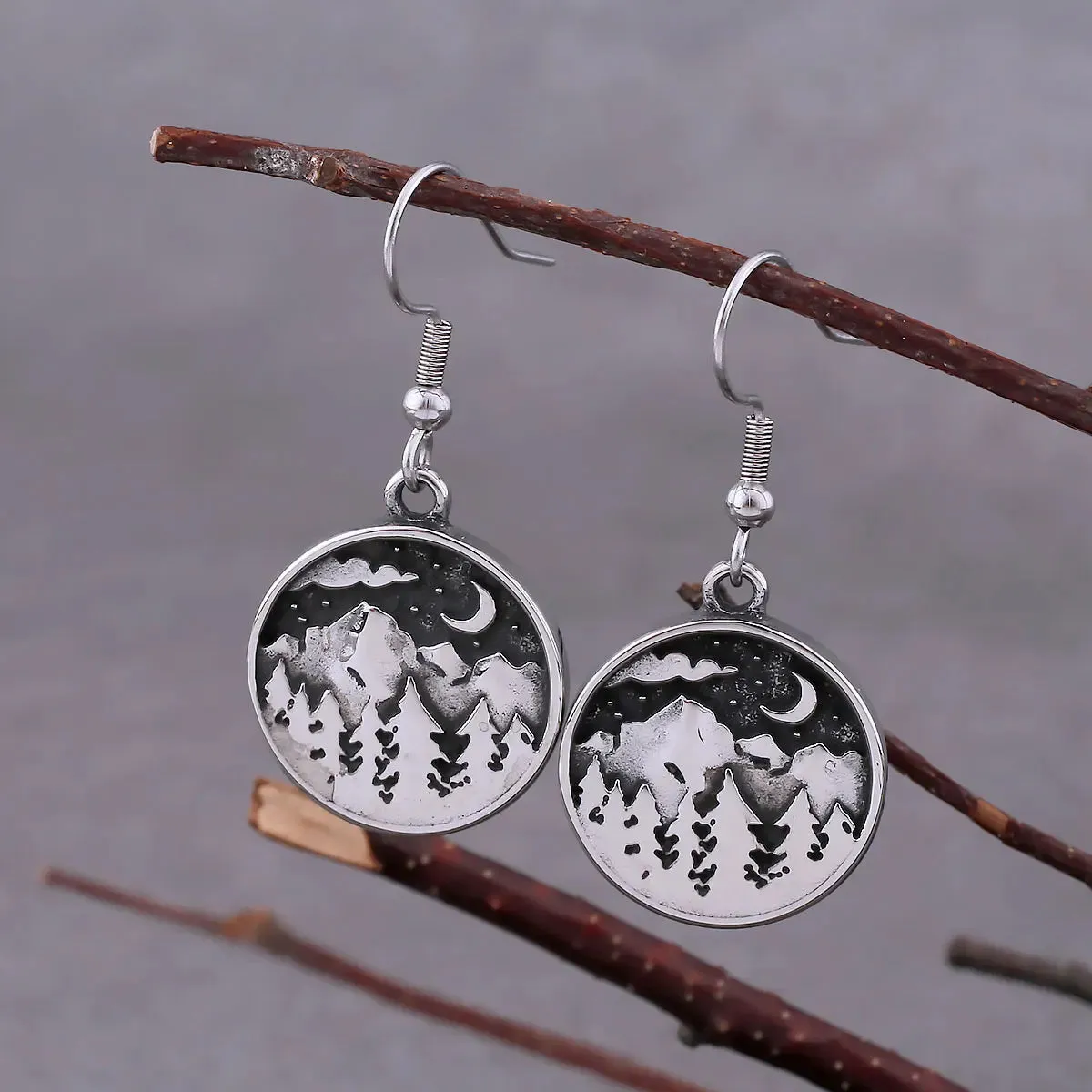 Vintage Forest Moon Drop Viking Earrings