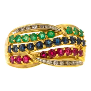 Vintage Ruby, Sapphire, Emerald & Diamond Band Ring