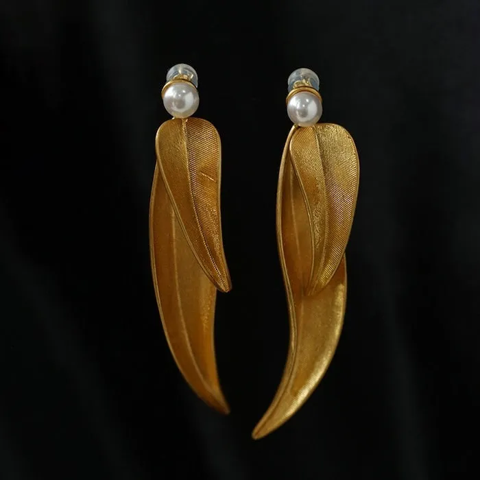 Vintage Style Golden Leaf Earrings