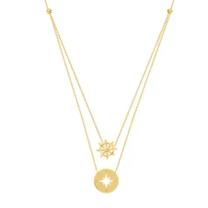 Wheel and Compass Layered Duo Adj. Necklace